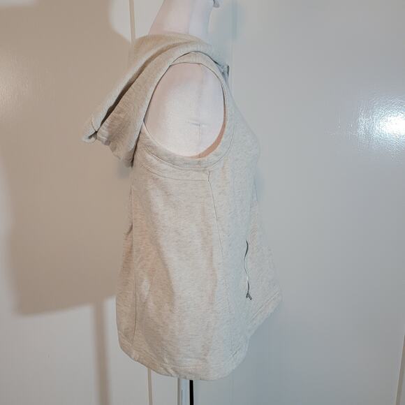 Athleta Size XXS Blissful Terry Vest Medium Oatmeal Heather Pleated Hooded Zip - Picture 2 of 9
